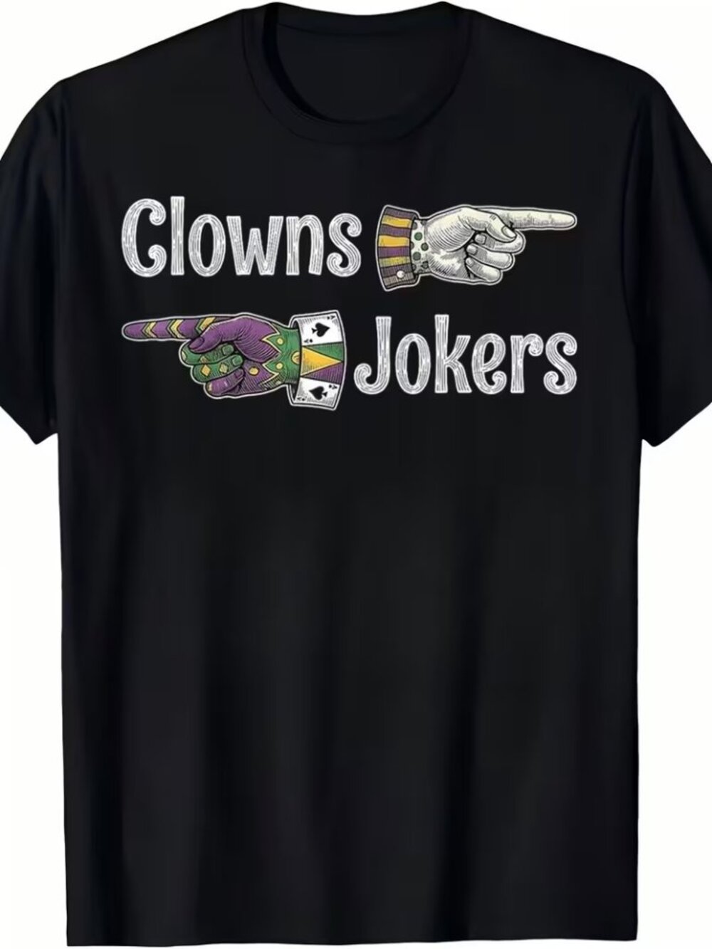 Clowns & Jokers Graphic Tee Black Mardi Gras Humor T-Shirt Unisex